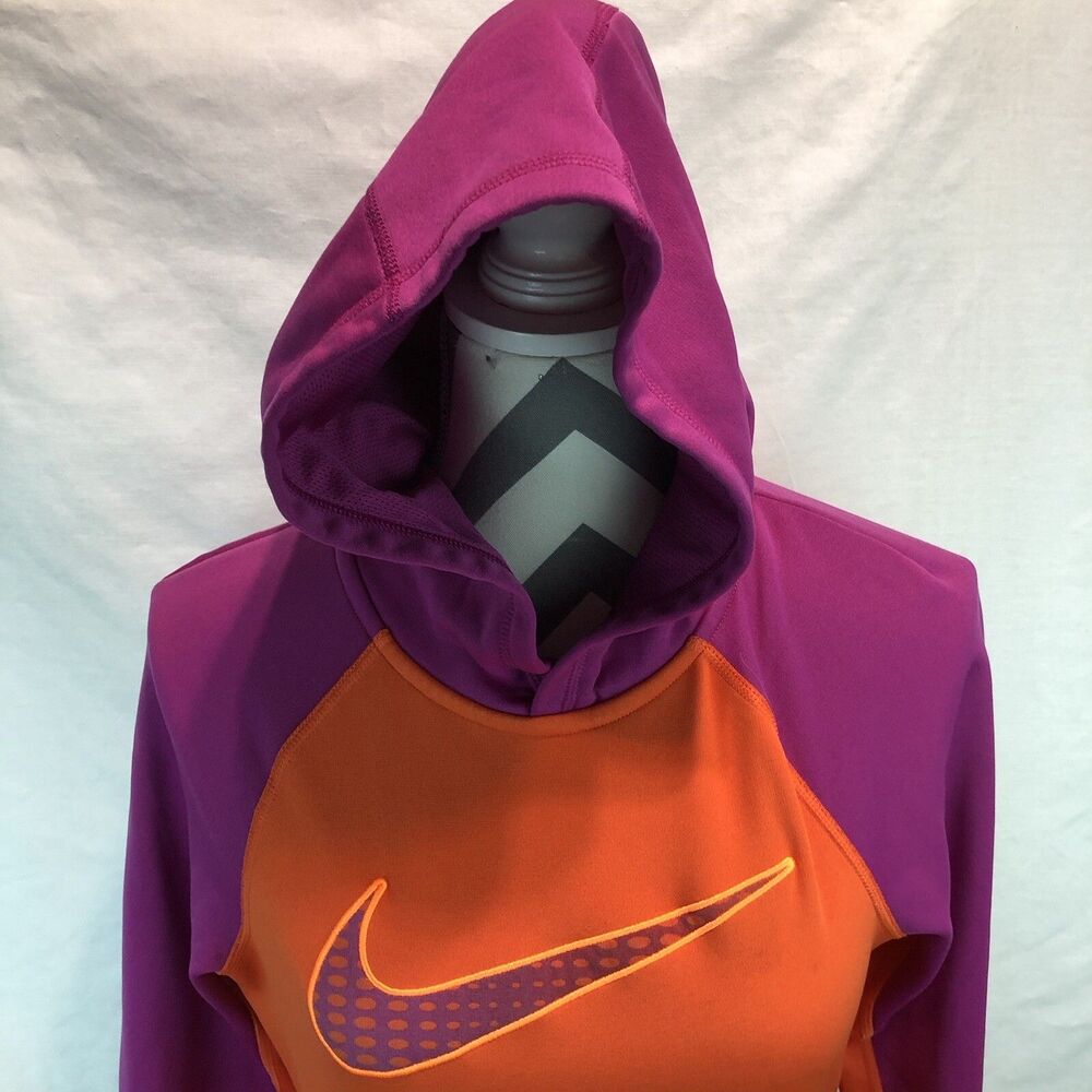 Nike Therma Fit Orange Purple Long Sleeve Pullover Hoodie 517438-892 Small UU4